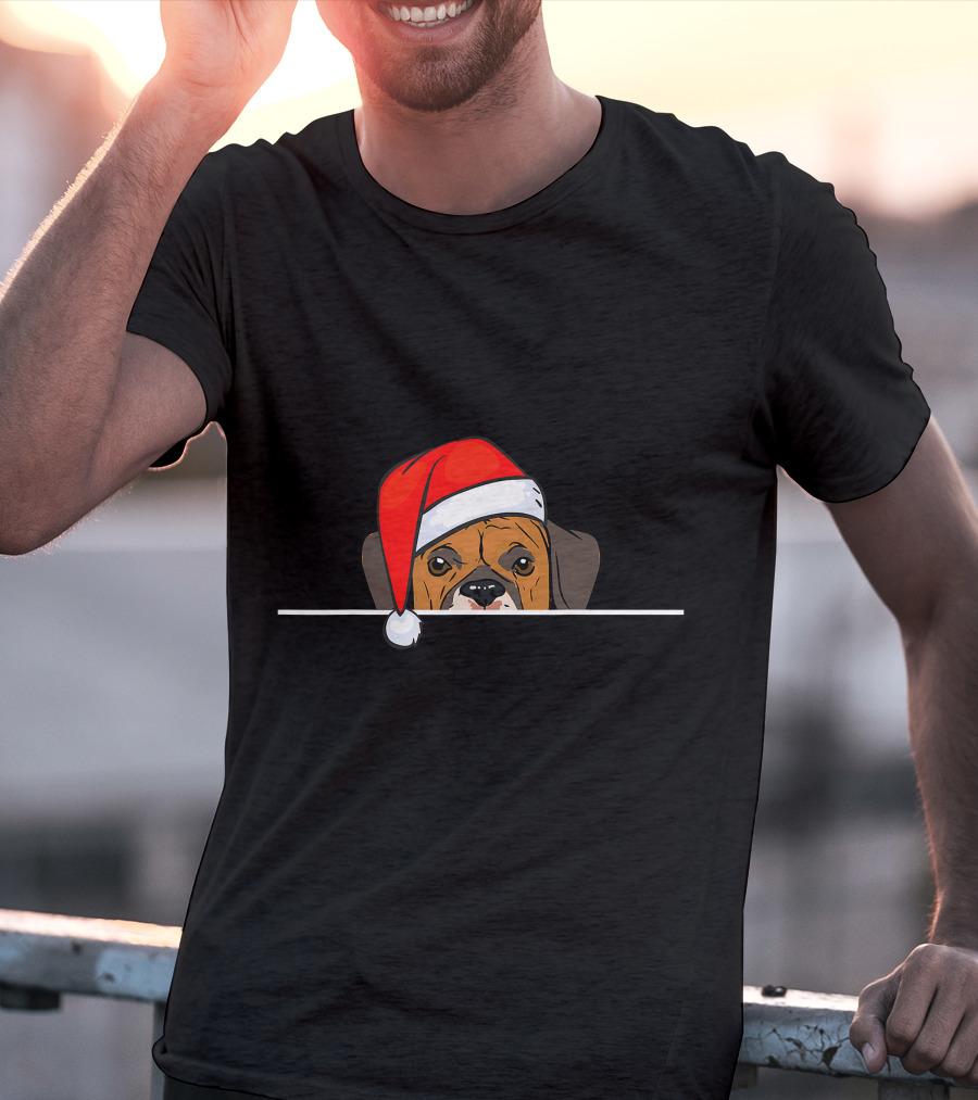 Boxer Dog In Santa Hat For Christmas T-Shirt