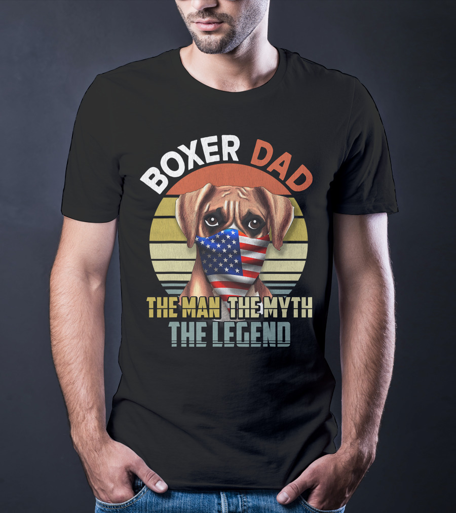 Boxer Dad US Flag Face Mask The Man The Myth The Legend T-Shirt
