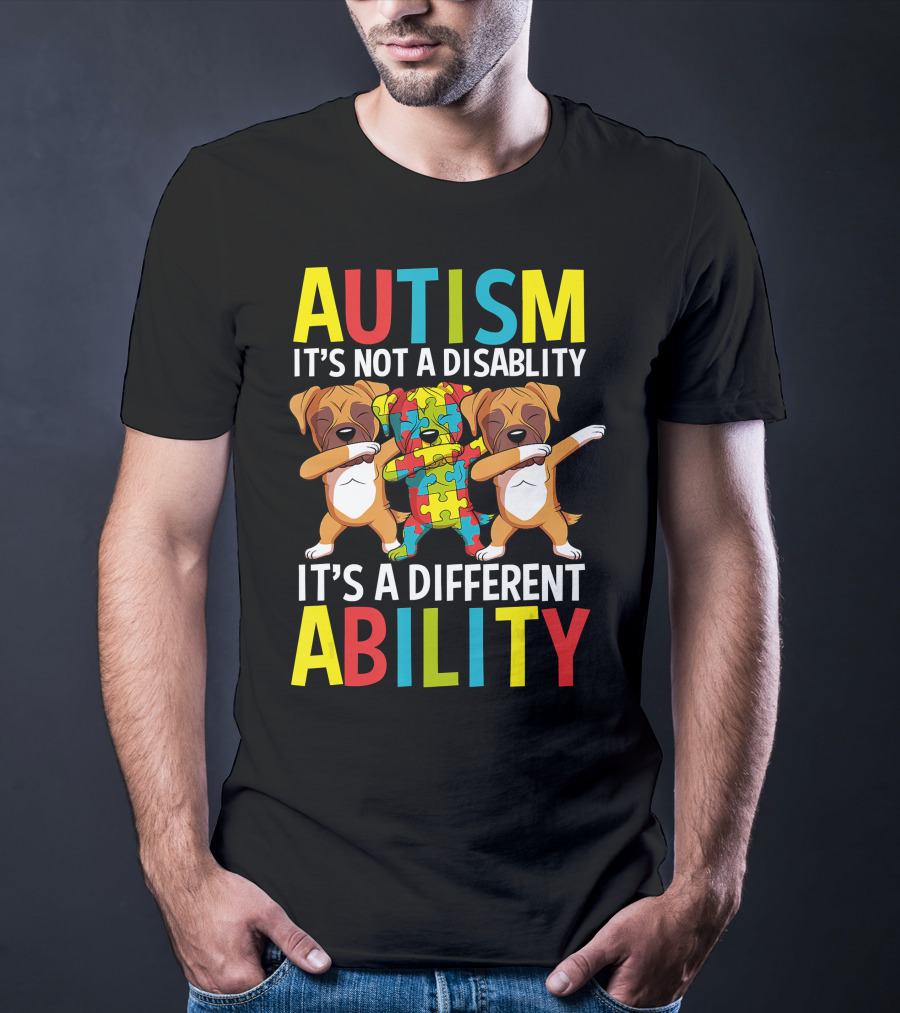 Autism It's Not A Disability It's A Different Ability Dabbing Dogs Puzzle T-Shirt