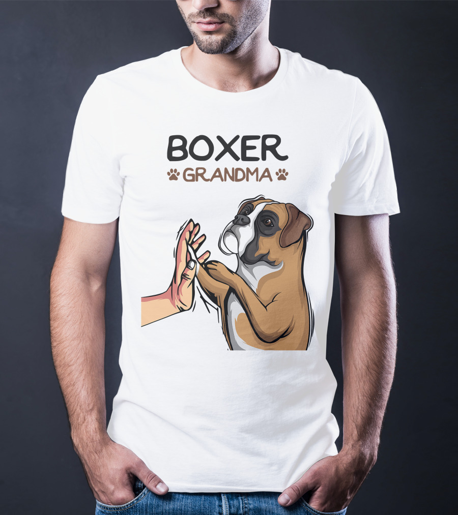 Boxer Grandma High-Five With Dog Paws T-Shirt