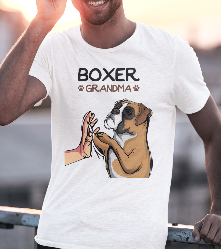 Boxer Grandma High-Five With Dog Paws T-Shirt
