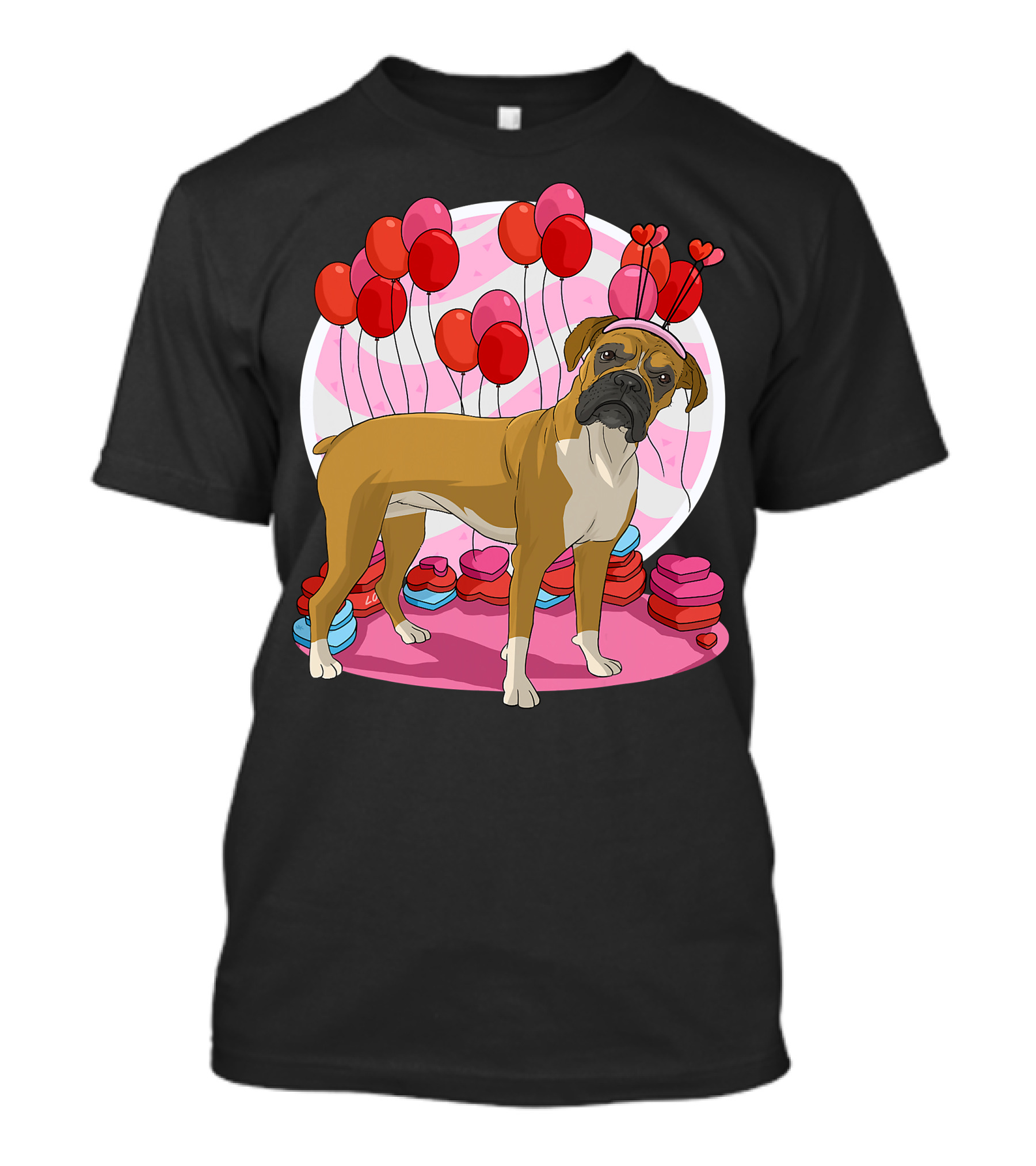 Boxer Dog With Heart Antlers And Balloons Valentine Decor T-Shirt