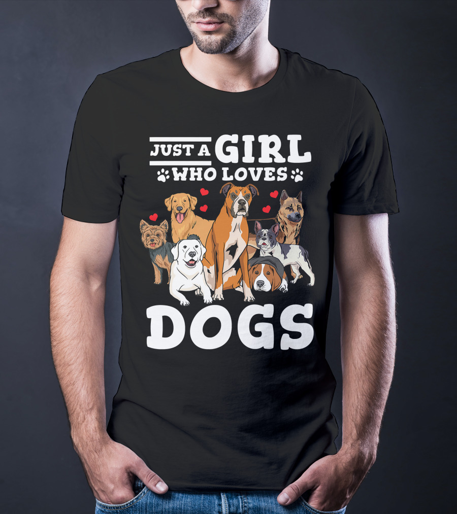 Just A Girl Who Loves Dogs With Boxer And Heart Paw Prints T-Shirt