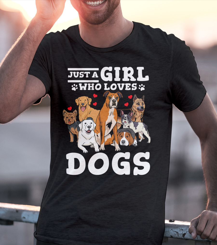 Just A Girl Who Loves Dogs With Boxer And Heart Paw Prints T-Shirt
