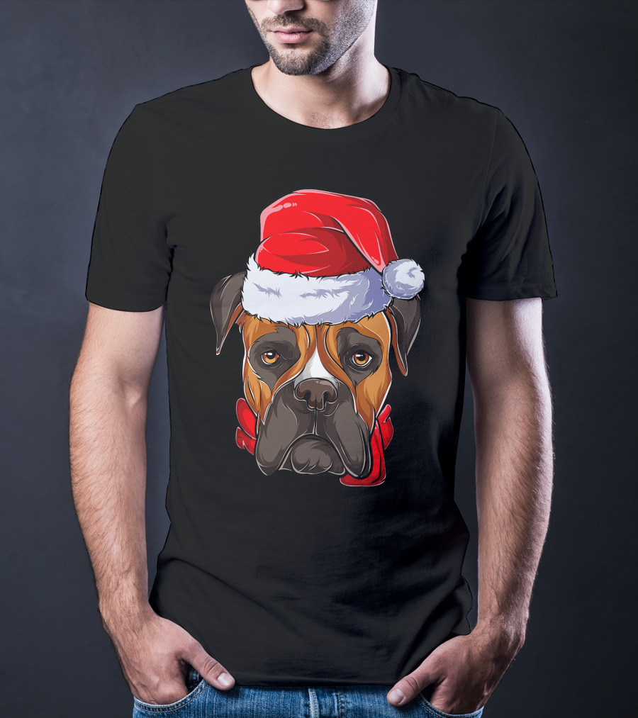 Boxer Dog Santa Hat Christmas Girls T-Shirt