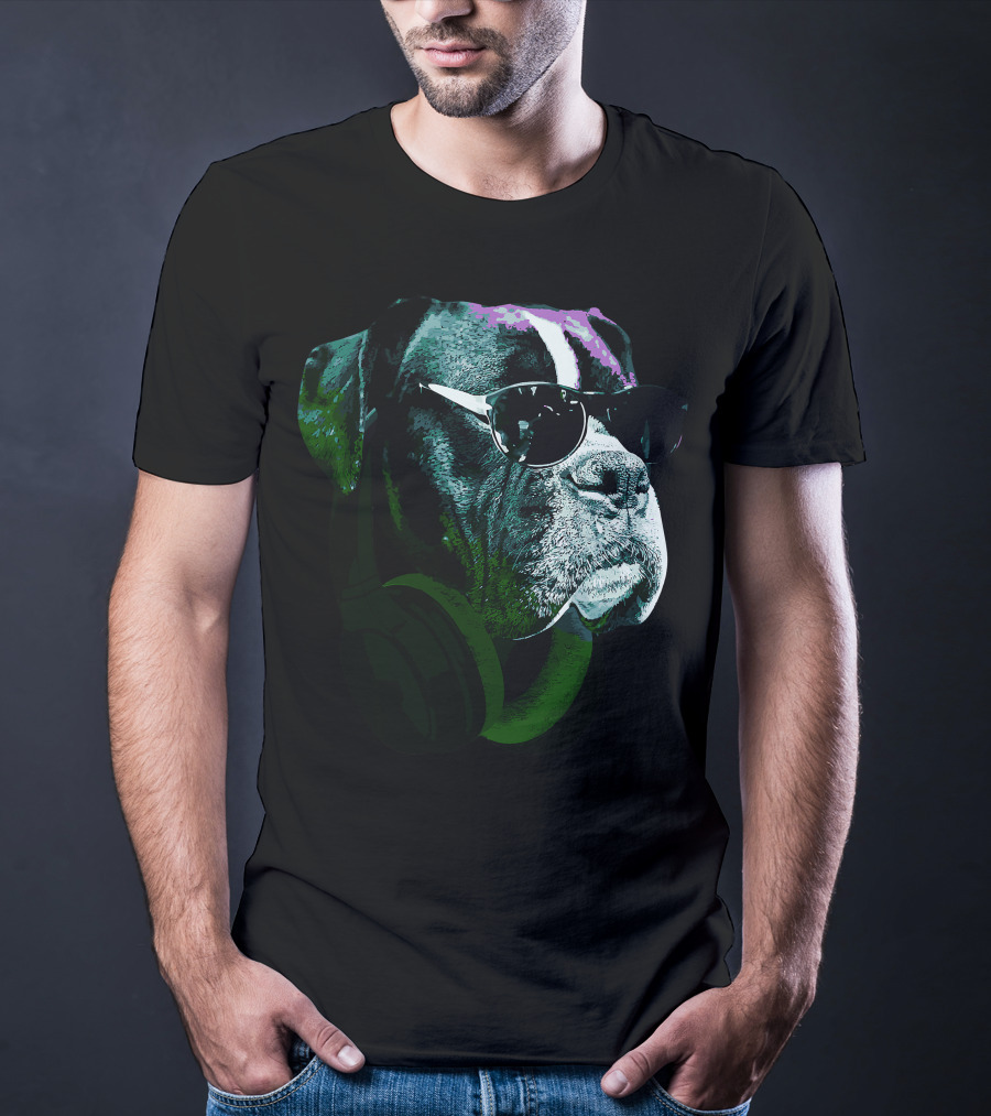 Boxer Dog With Sunglasses And Headphones Vintage Cool Canine T-Shirt