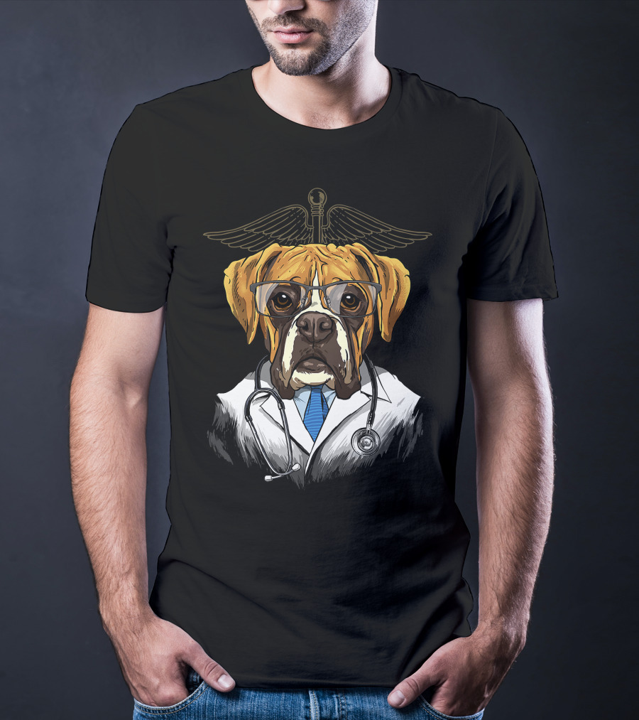 Boxer Dogtor Vet Veterinarian Dog Doctor With Stethoscope And Medical T-Shirt