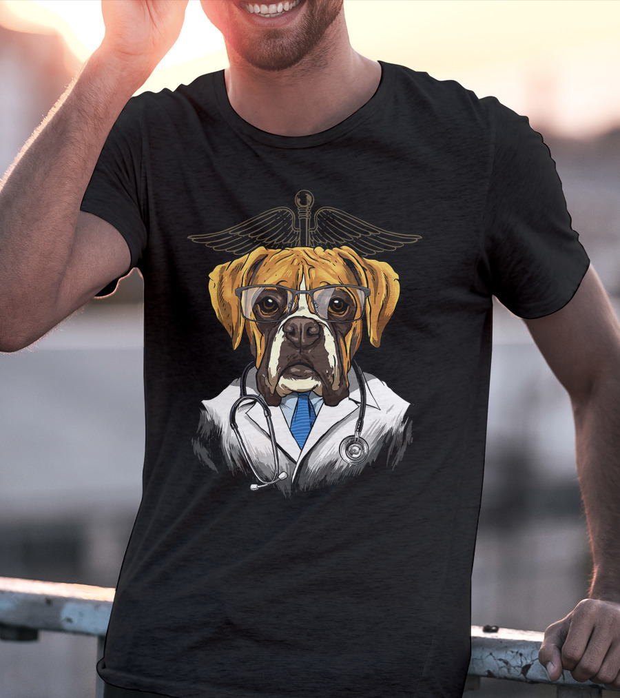 Boxer Dogtor Vet Veterinarian Dog Doctor With Stethoscope And Medical T-Shirt