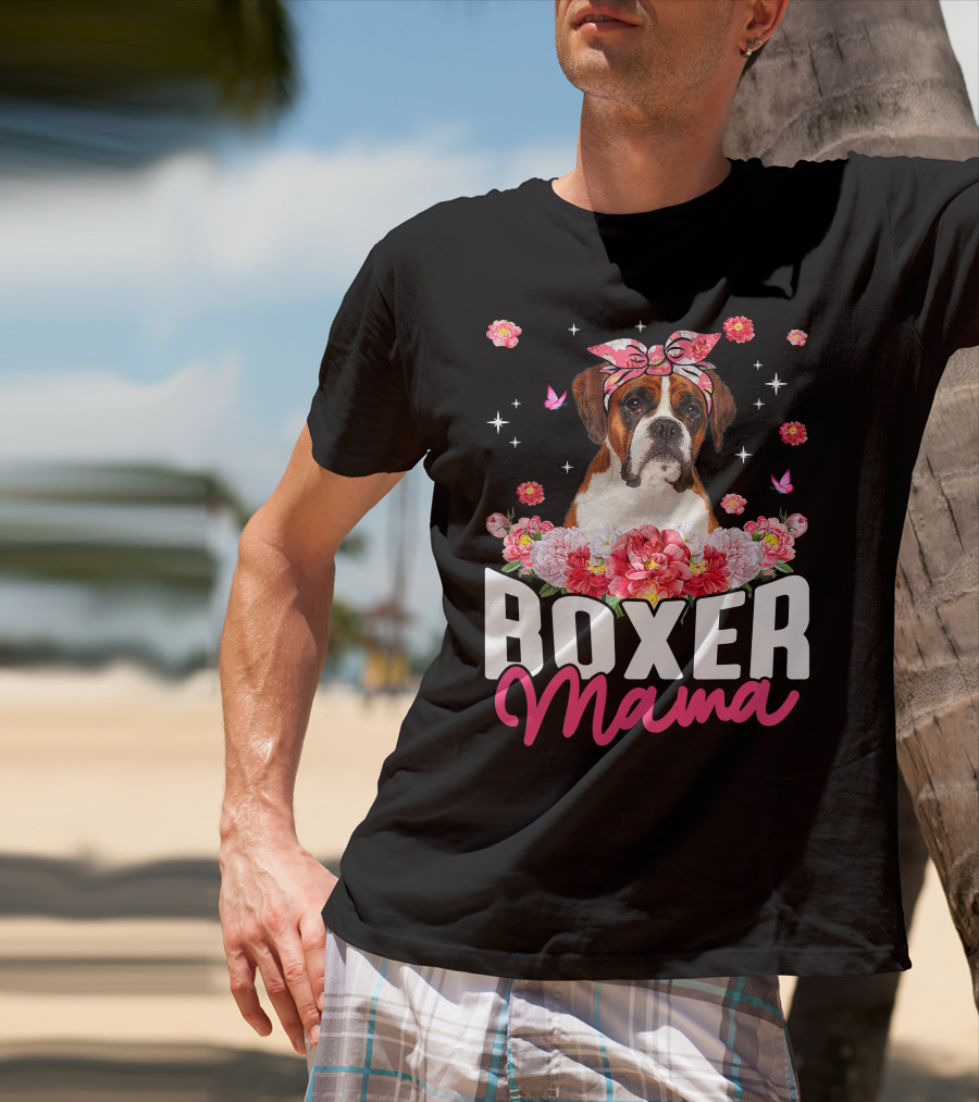 Boxer Mama Flower Bandana Blossoms And Butterflies T-Shirt