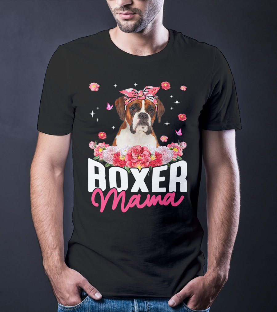 Boxer Mama Flower Bandana Blossoms And Butterflies T-Shirt