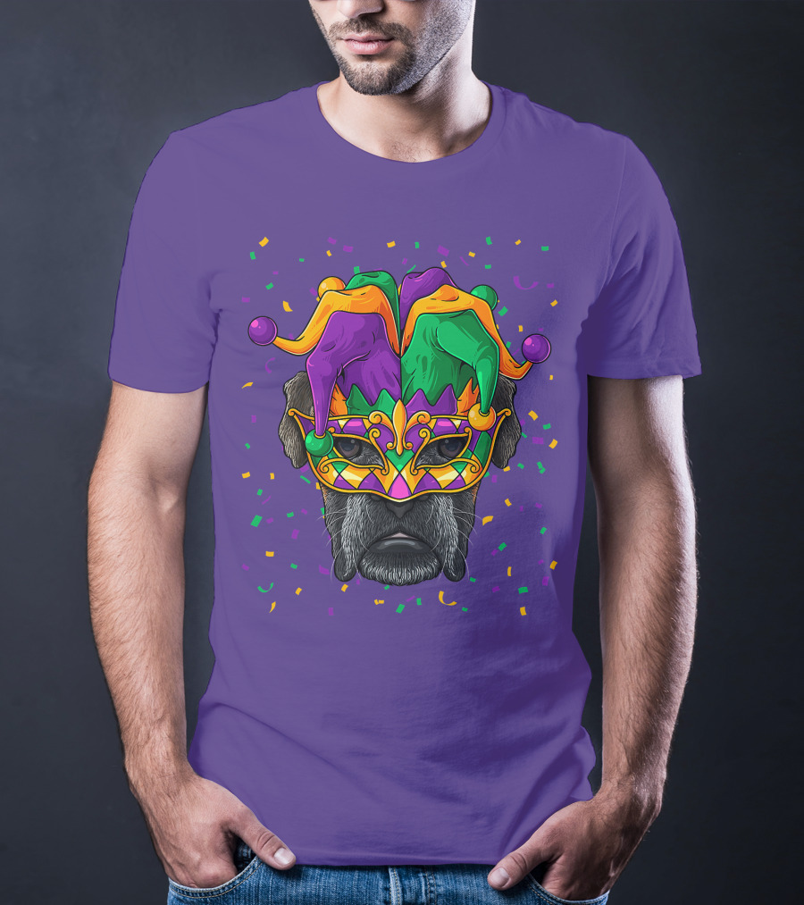 Carnival King Boxer Dog Wearing Jester Mask With Confetti T-Shirt