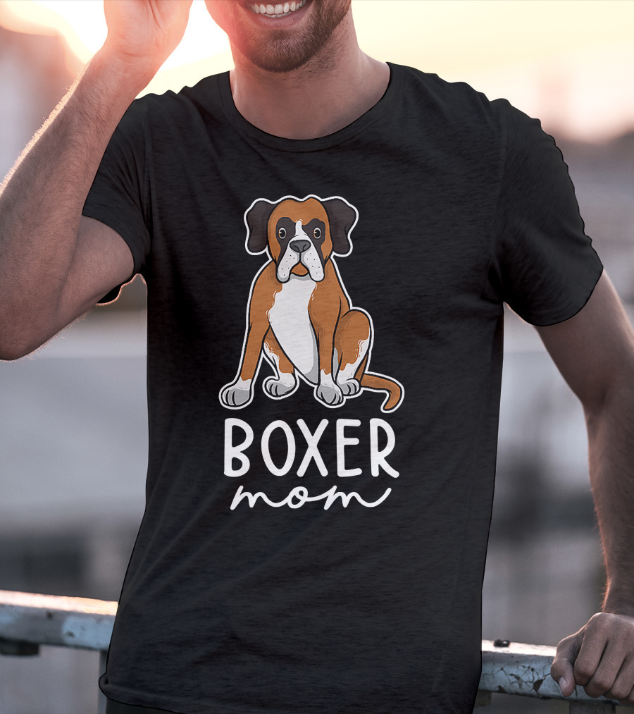 Boxer Mom With Adorable Dog Illustration For Mother's Day T-Shirt