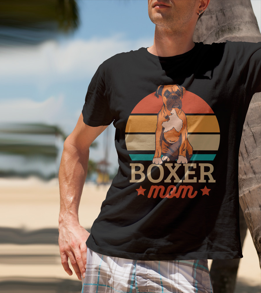 Boxer Mom Retro Sunset Pooch Love T-Shirt
