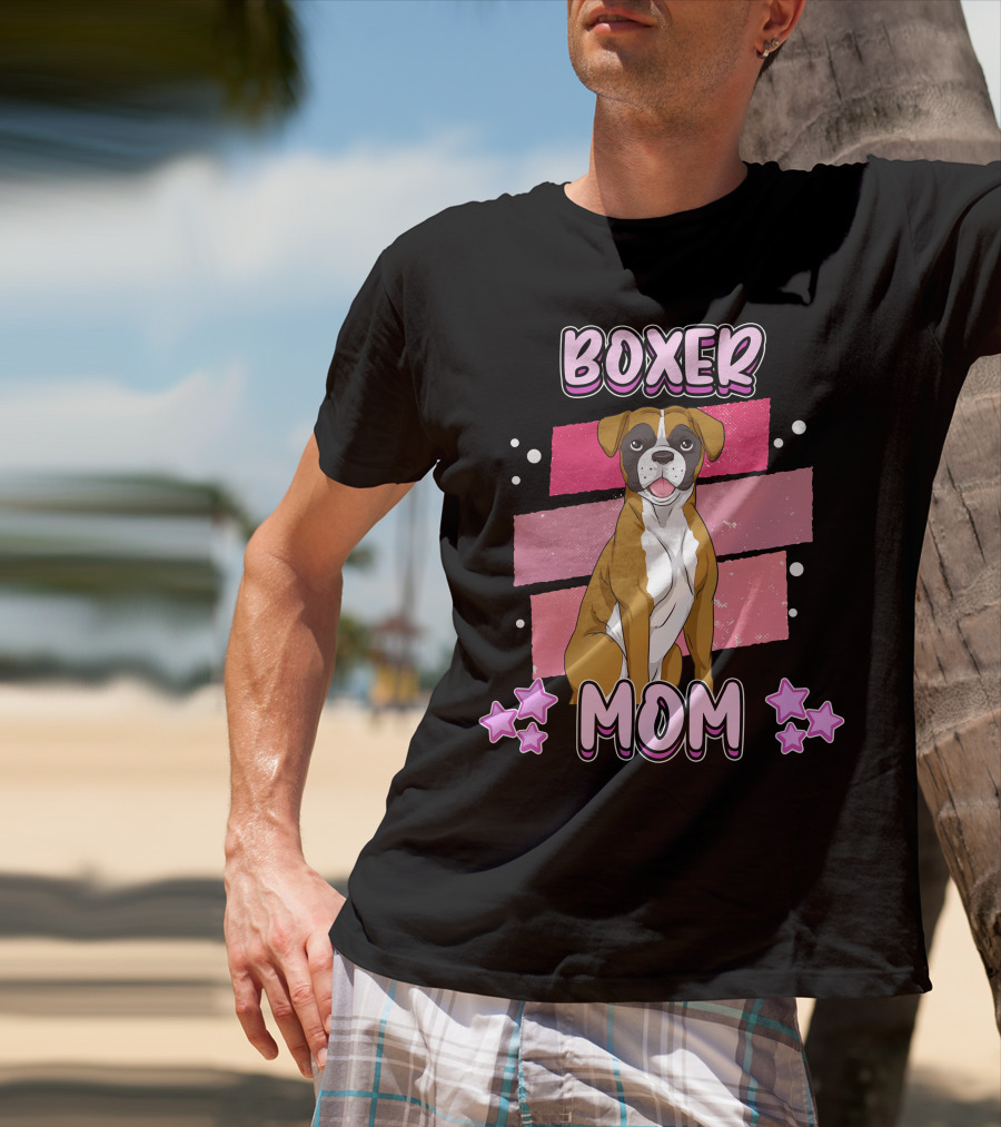 Boxer Mom Pink Stars Funny Dog Saying T-Shirt