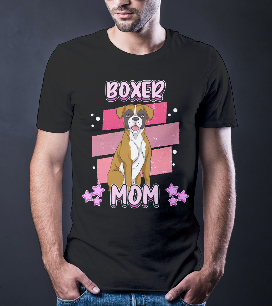 Boxer Mom Pink Stars Funny Dog Saying T-Shirt