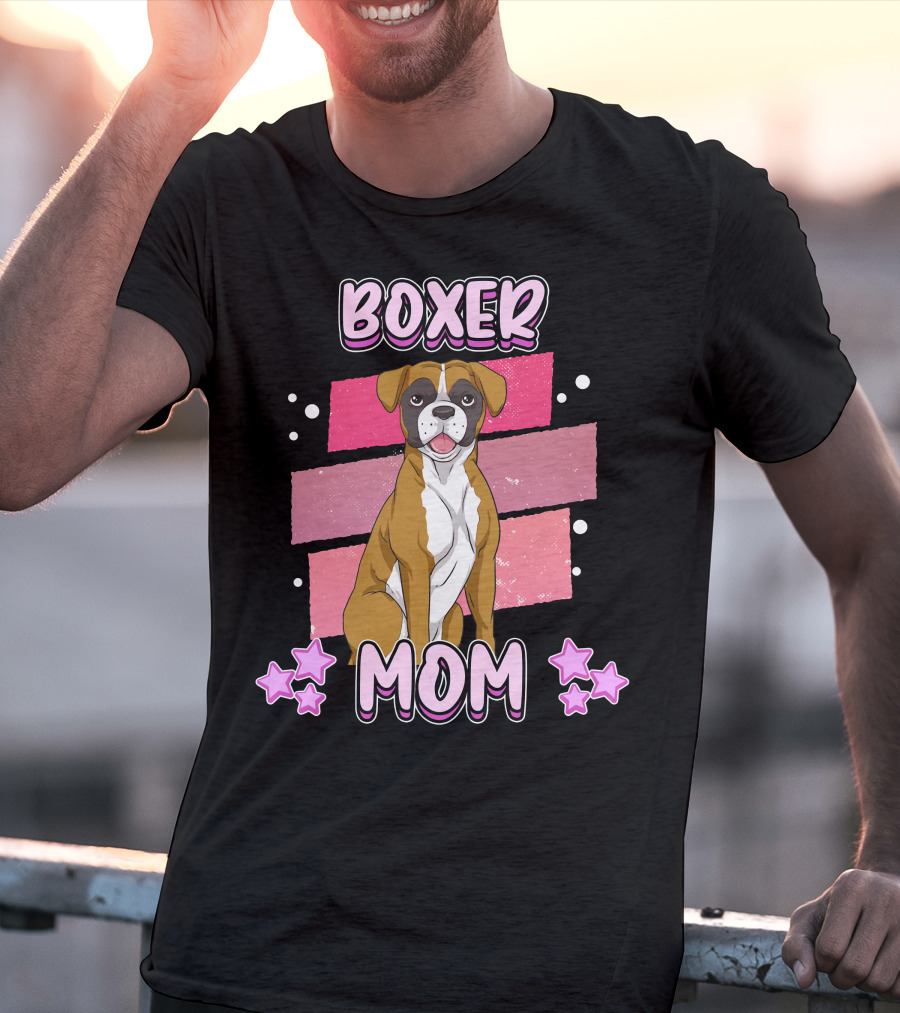 Boxer Mom Pink Stars Funny Dog Saying T-Shirt