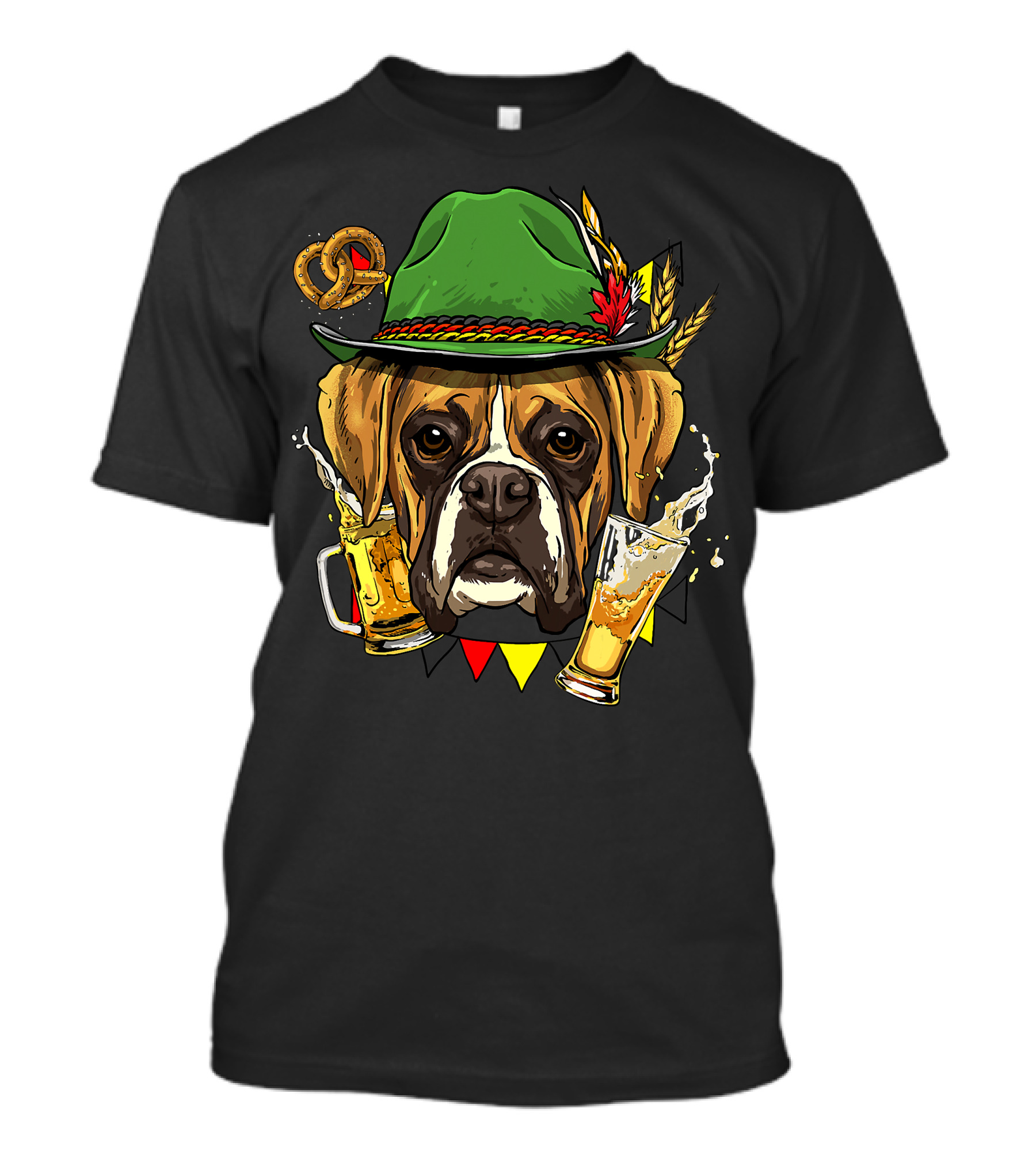 Oktoberfest Boxer Dog Lederhosen Beer Pretzel Hat T-Shirt