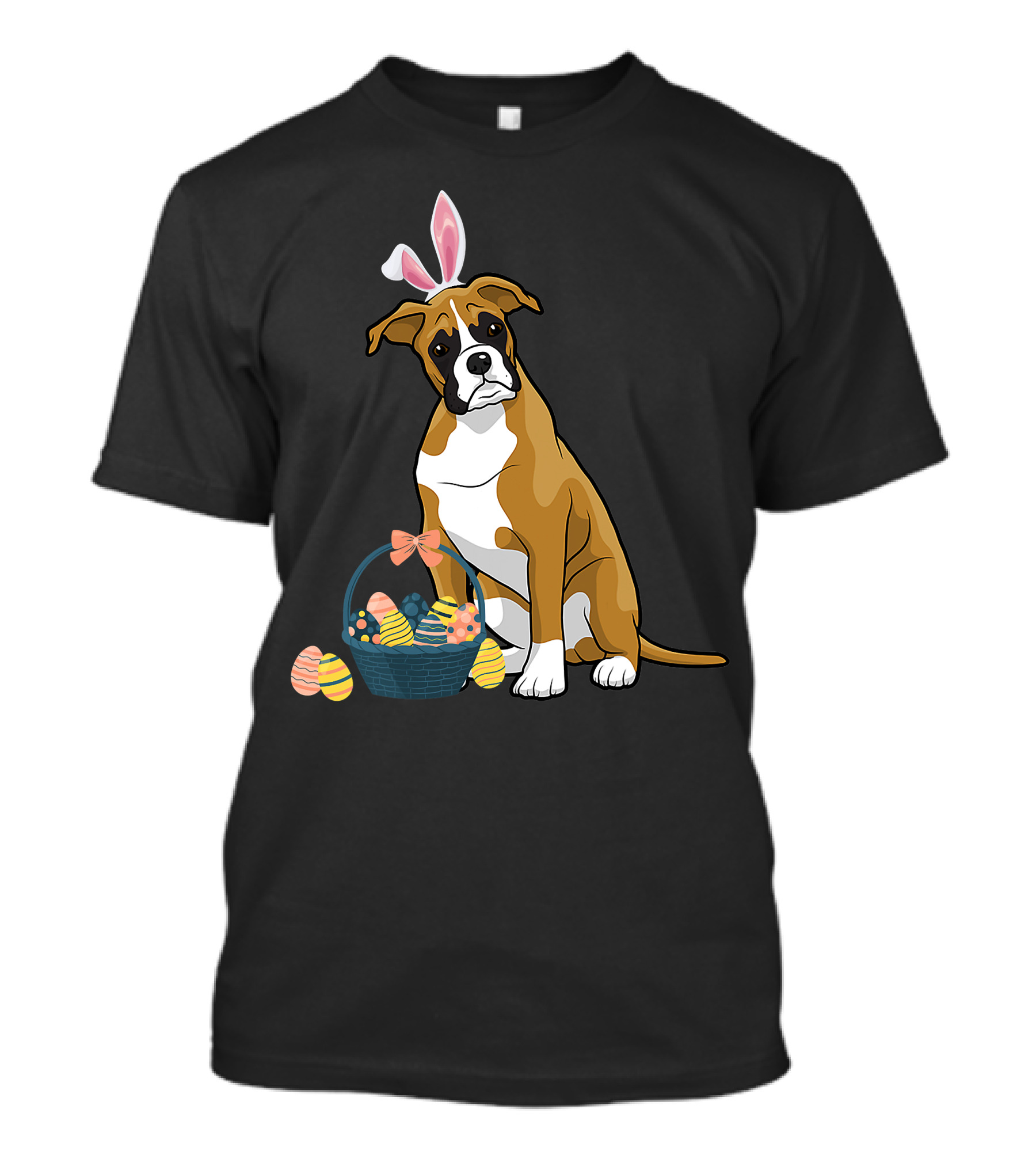 Bunny Ears Boxer Dog Cute Doge Rabbit With Easter Eggs Basket T-Shirt