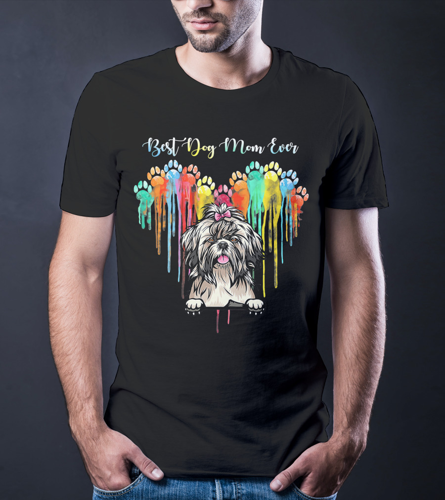 Best Dog Mom Ever Heart Funny Shih Tzu T-Shirt