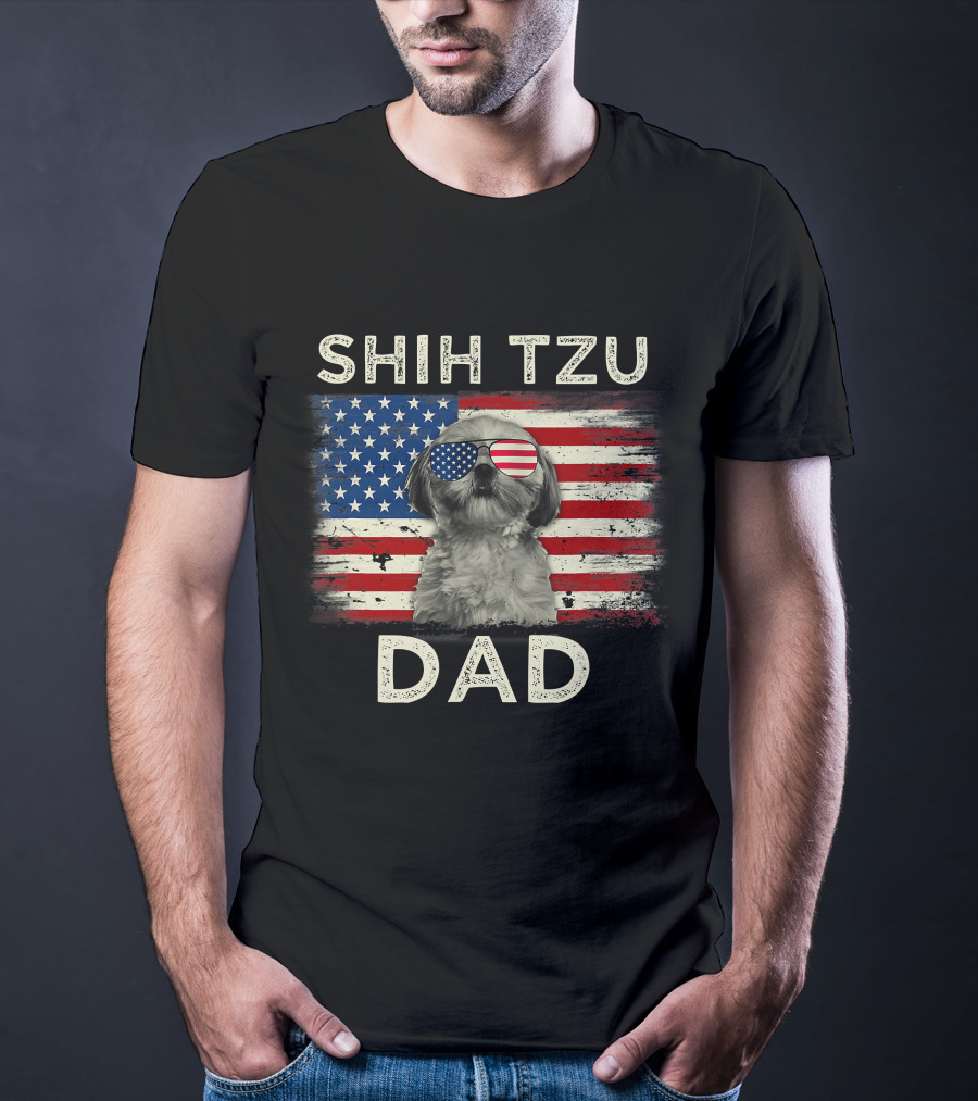 Shih Tzu Dad Ever American Flag Father's Day T-Shirt