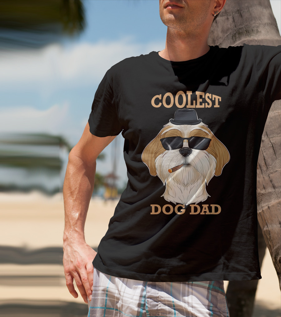 Coolest Dog Dad I Shih Tzu Dad I Shih Tzu With Hat And Sunglasses T-Shirt