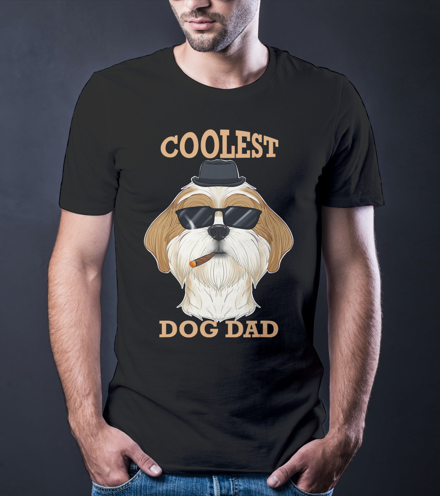 Coolest Dog Dad I Shih Tzu Dad I Shih Tzu With Hat And Sunglasses T-Shirt