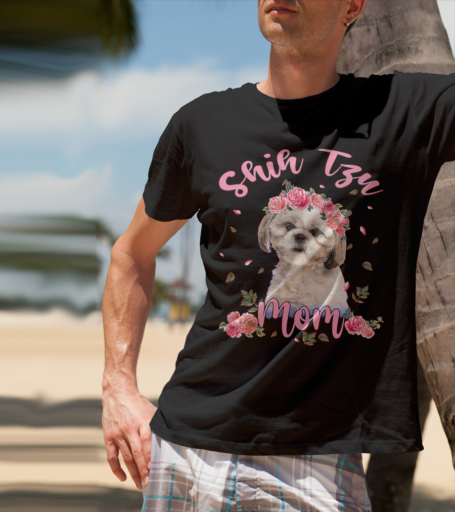 Shih Tzu Mom Flower Dog Lover Women Gifts T-Shirt