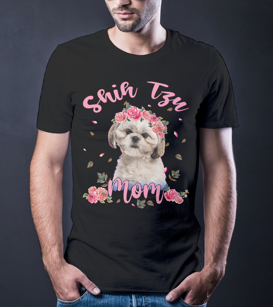 Shih Tzu Mom Flower Dog Lover Women Gifts T-Shirt