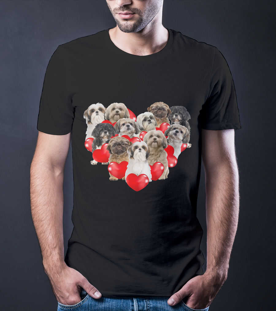 Shih Tzu Heart Puppies Valentine's Day Dog Love T-Shirt