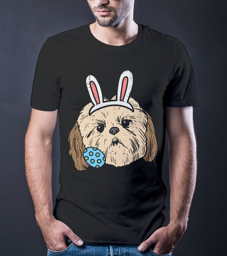 Easter Shih Tzu Bunny Face With Polka Dot Egg T-Shirt