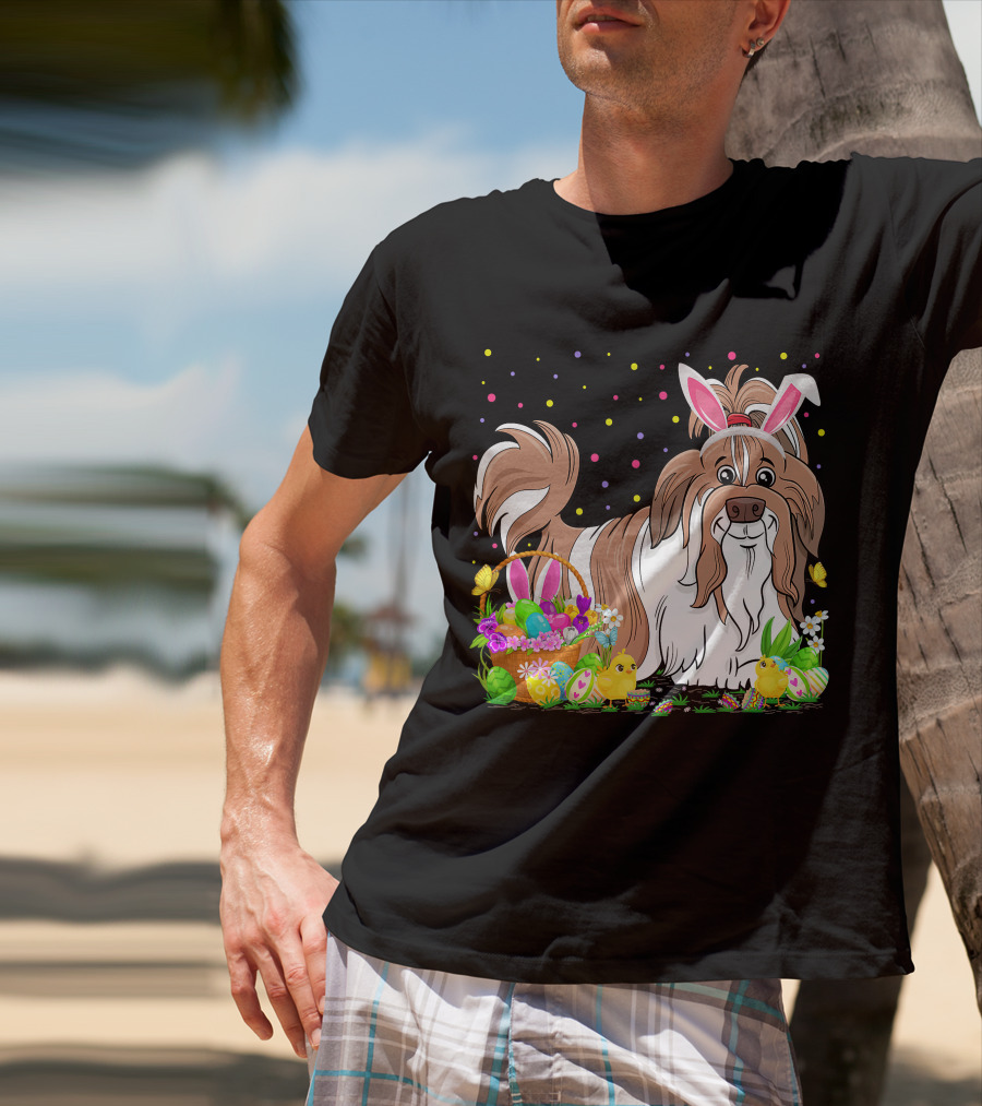 Easter Shih Tzu Dog Bunny Egg Hunting Festive Basket Chicks T-Shirt