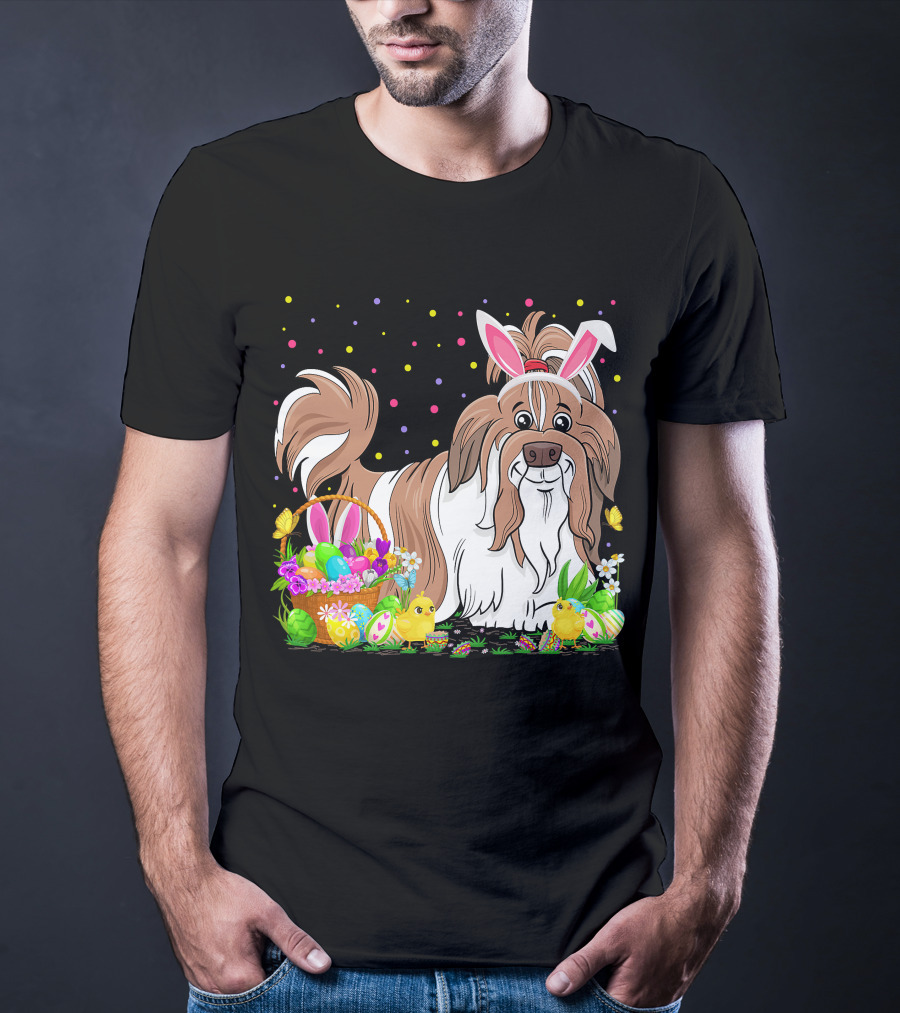 Easter Shih Tzu Dog Bunny Egg Hunting Festive Basket Chicks T-Shirt