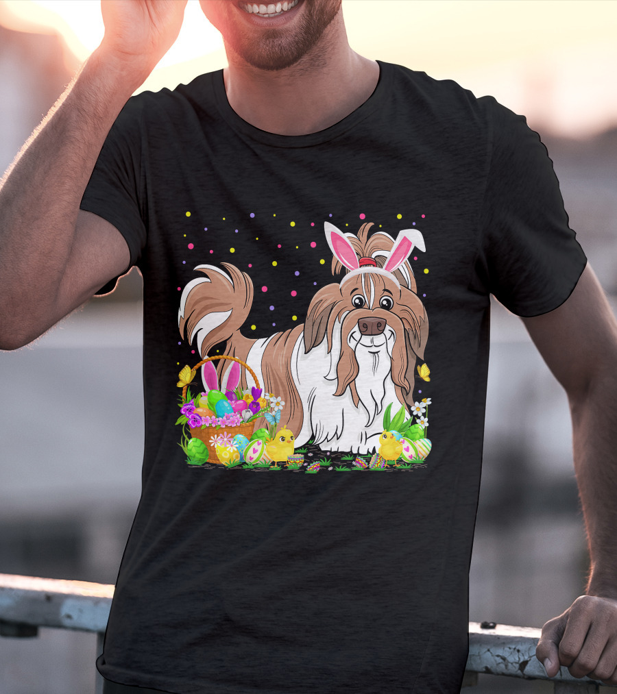 Easter Shih Tzu Dog Bunny Egg Hunting Festive Basket Chicks T-Shirt