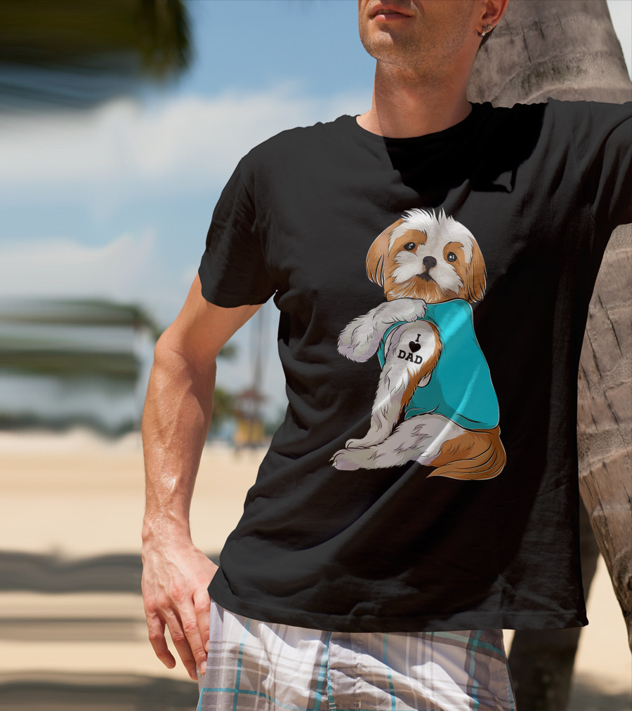Fun Shih Tzu I Love Dad Tattoo Dog T-Shirt