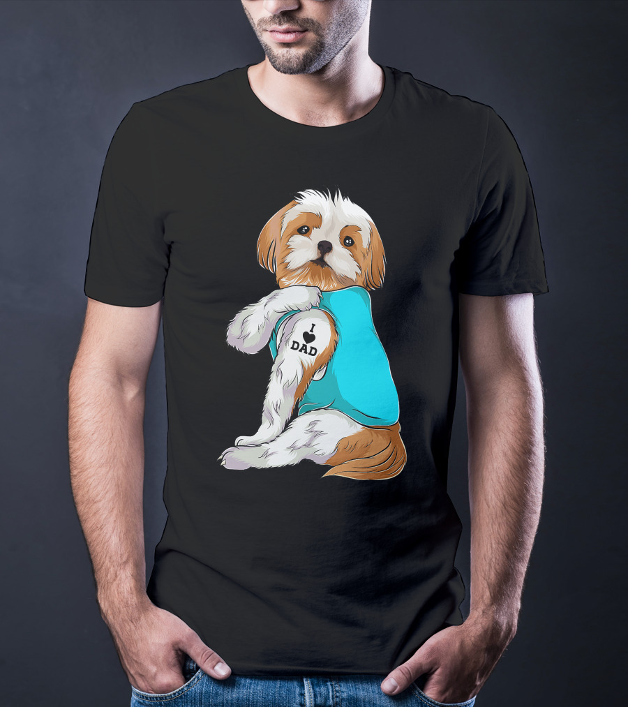 Fun Shih Tzu I Love Dad Tattoo Dog T-Shirt