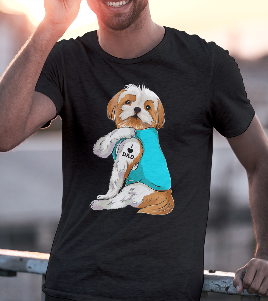 Fun Shih Tzu I Love Dad Tattoo Dog T-Shirt