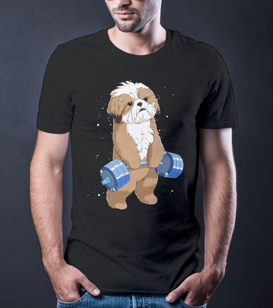 Funny Lifting Shih Tzu Dog Weightlifting T-Shirt