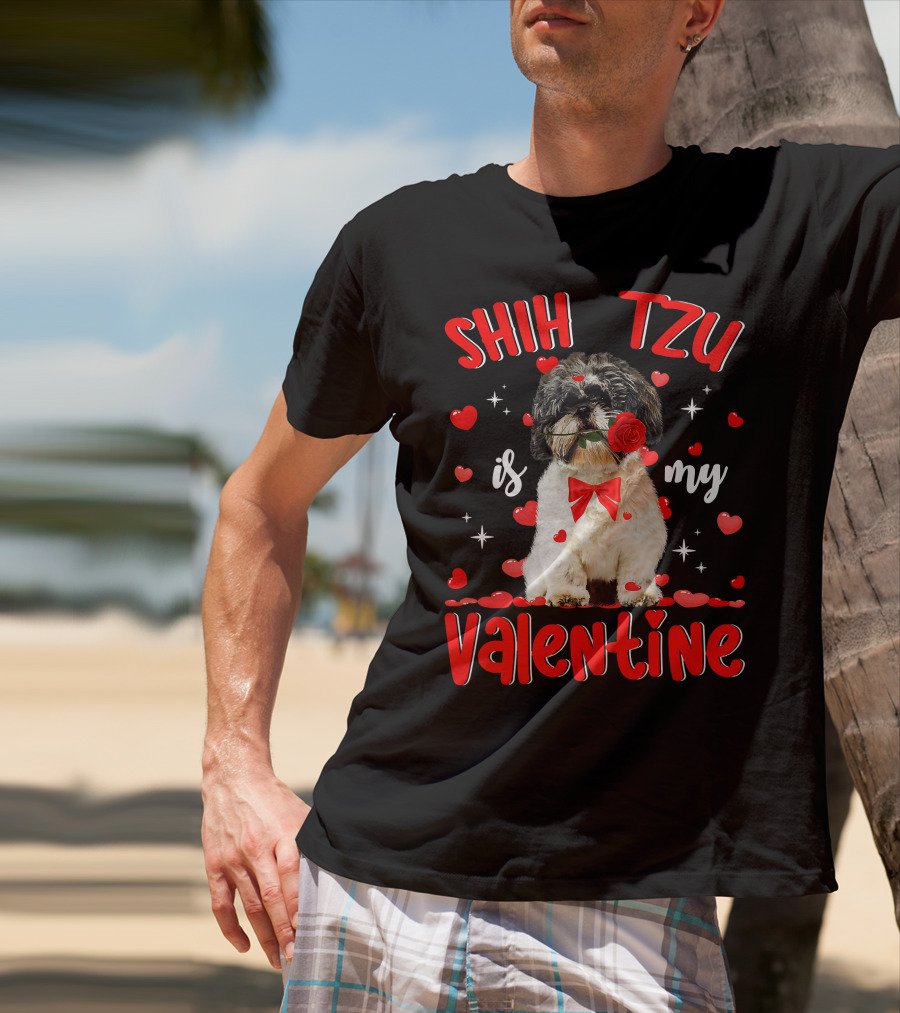 Shih Tzu Valentine Dog Dad Dog Mom T-Shirt