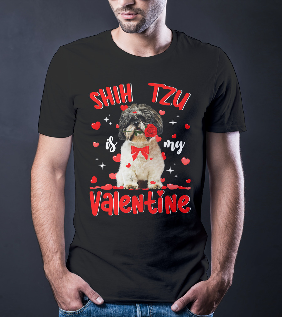 Shih Tzu Valentine Dog Dad Dog Mom T-Shirt