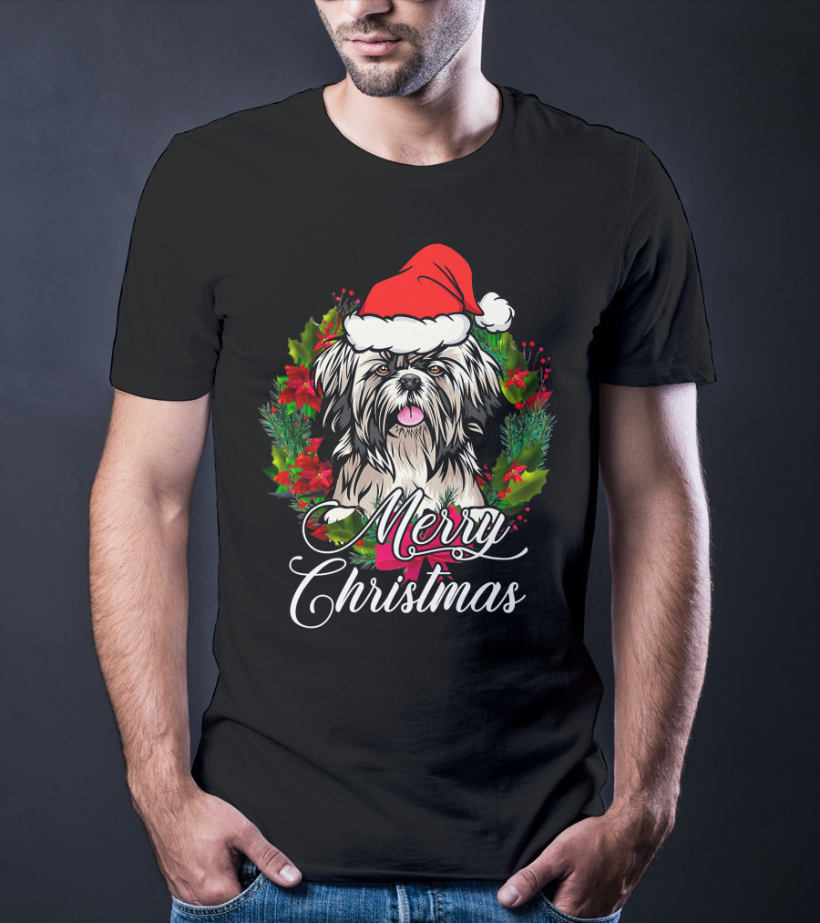 Merry Christmas Funny Shih Tzu Snow Holiday Pajama Xmas Tree Dec T-Shirt