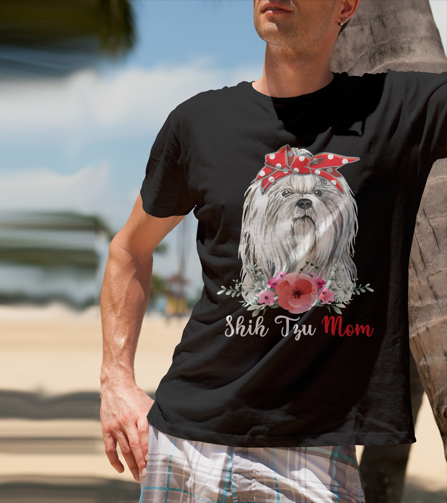 I Shih Tzu Not Funny Shih Tzu Mom Dog Lovers With Red Bow And Flowers T-Shirt