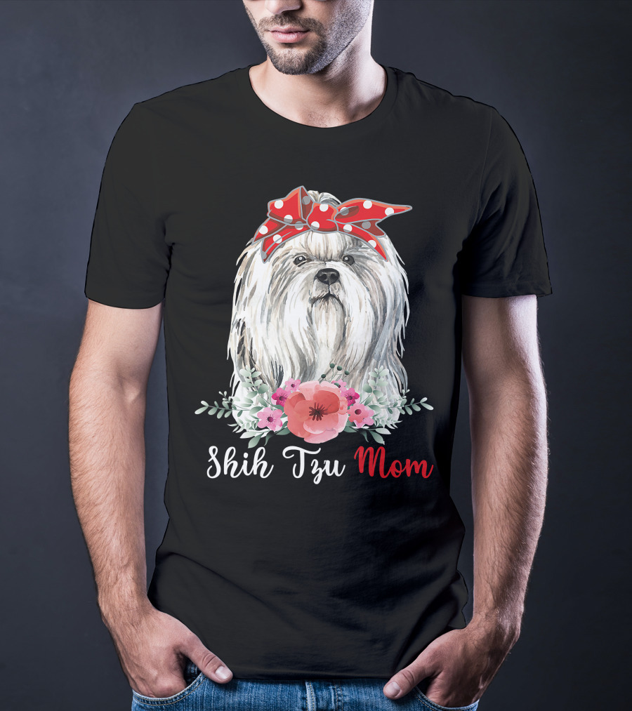 I Shih Tzu Not Funny Shih Tzu Mom Dog Lovers With Red Bow And Flowers T-Shirt