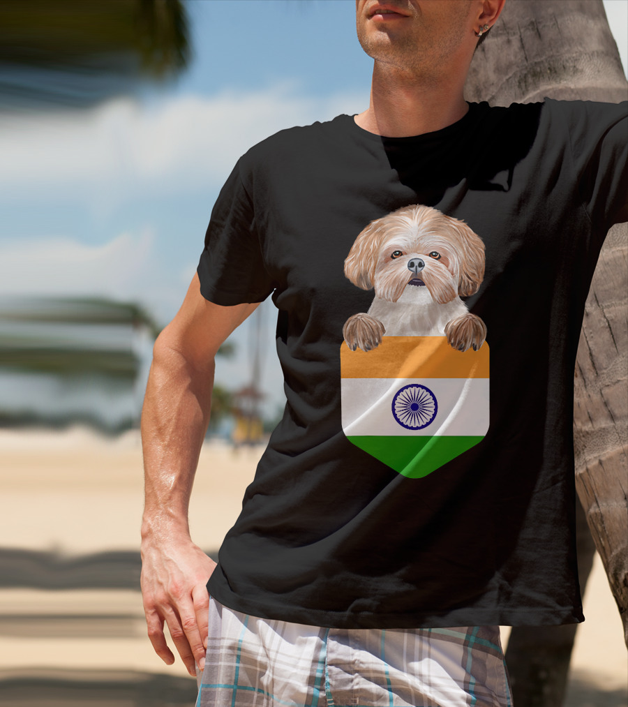 India Flag Shih Tzu Dog Pocket Companion T-Shirt