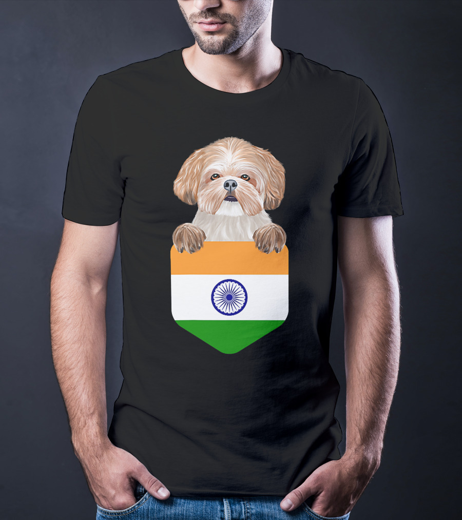 India Flag Shih Tzu Dog Pocket Companion T-Shirt