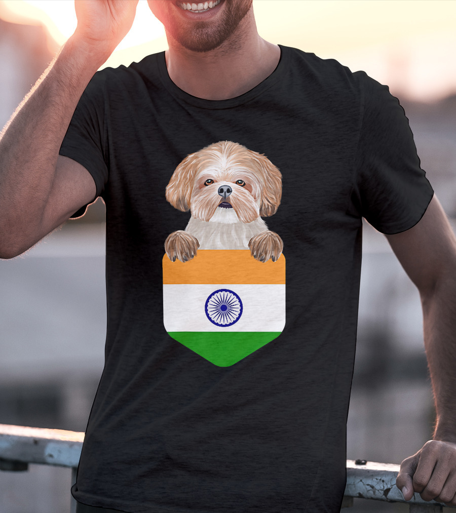 India Flag Shih Tzu Dog Pocket Companion T-Shirt