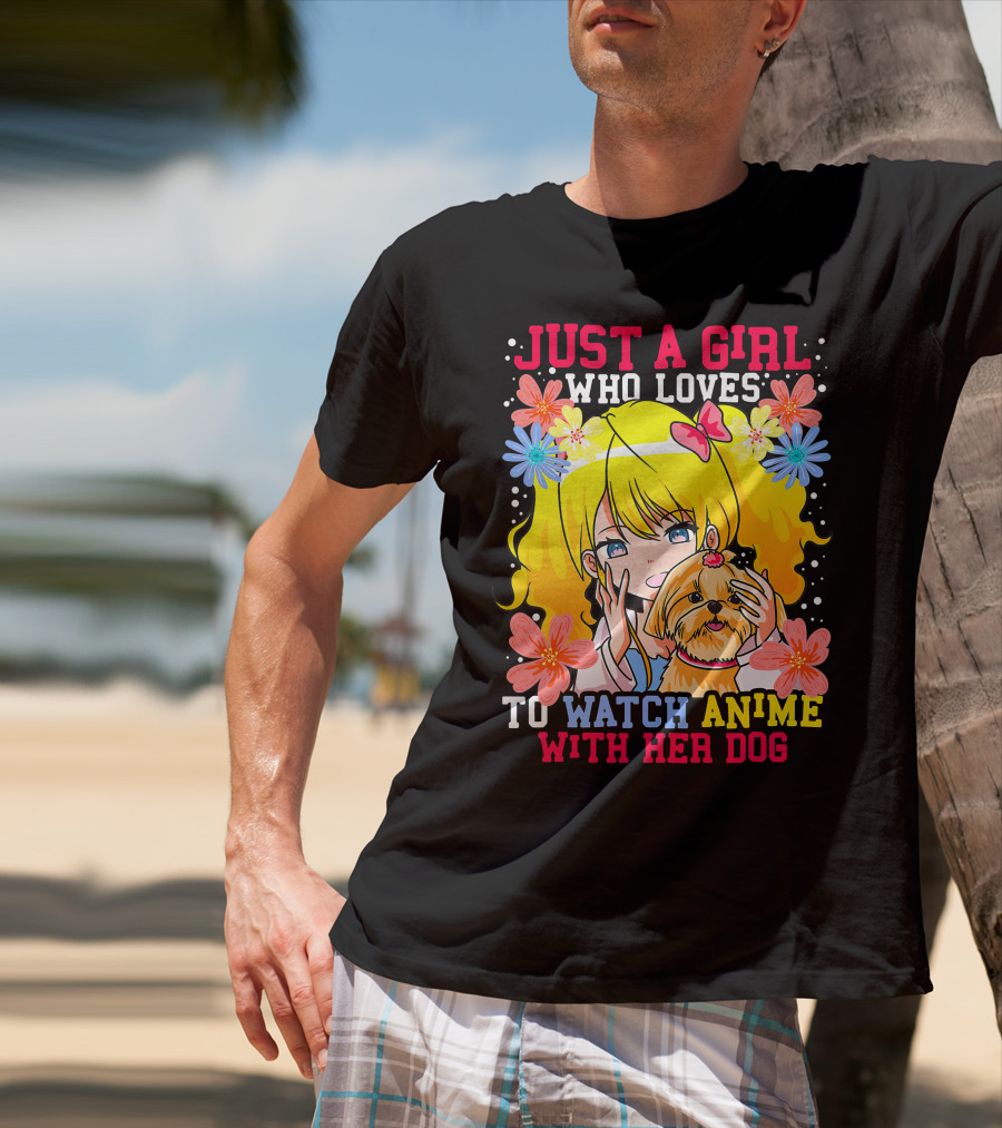 Just A Girl Watch Anime With Her Dog Shih Tzu Pup Manga T-Shirt