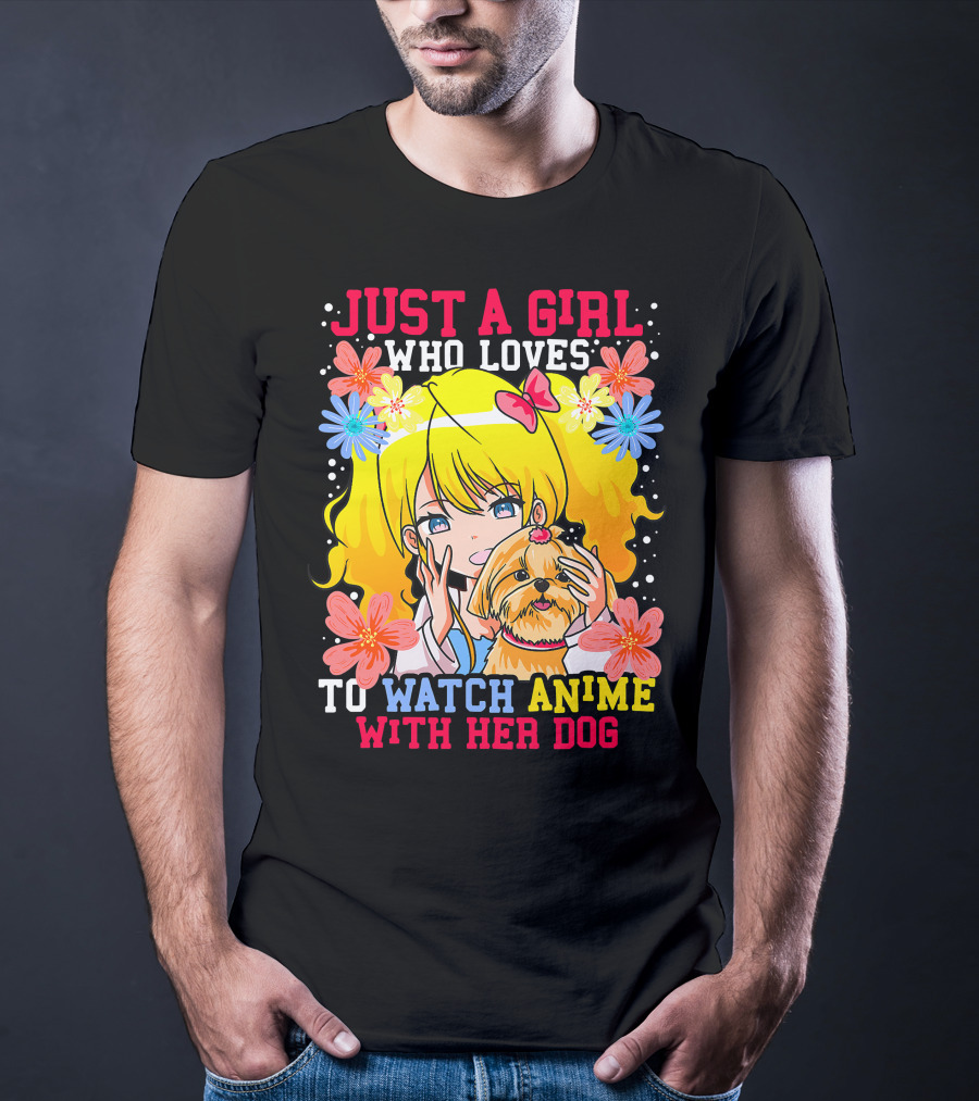 Just A Girl Watch Anime With Her Dog Shih Tzu Pup Manga T-Shirt