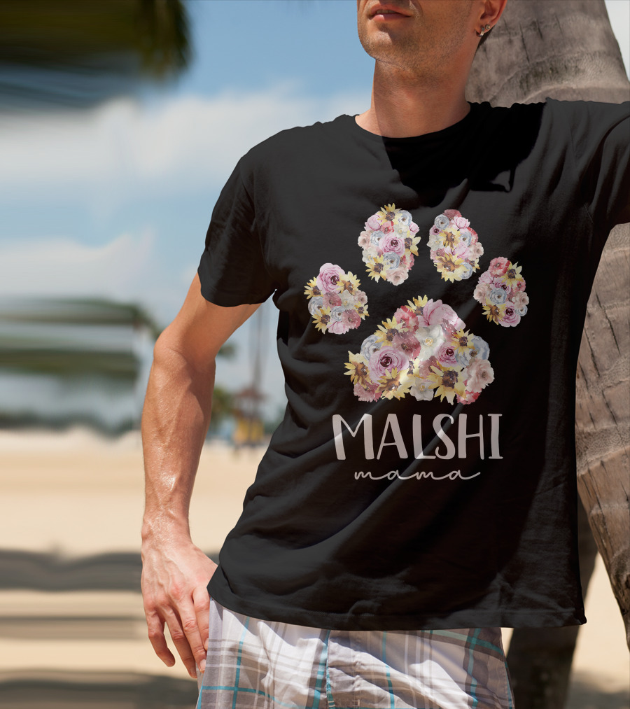 Malshi Mama Floral Paw Maltese Shih Tzu Dog Mom T-Shirt