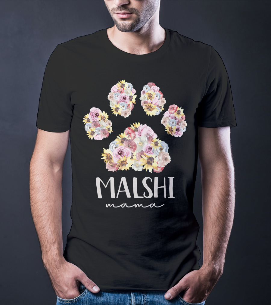 Malshi Mama Floral Paw Maltese Shih Tzu Dog Mom T-Shirt