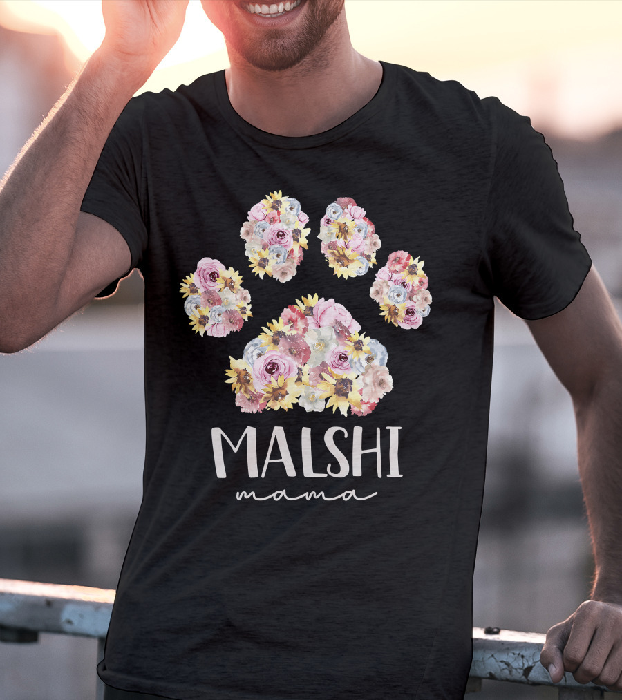 Malshi Mama Floral Paw Maltese Shih Tzu Dog Mom T-Shirt